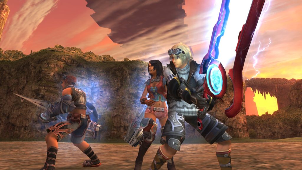 Shulk, Reyn and Sharla Fighting Tentacle