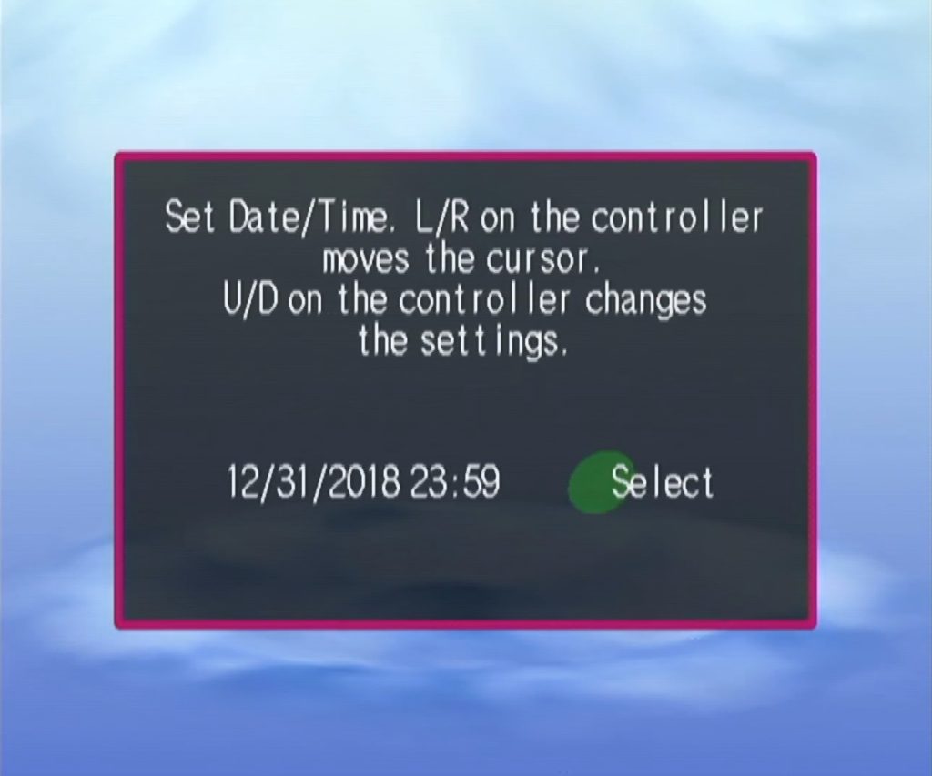 Dreamcast Date and Time Screen