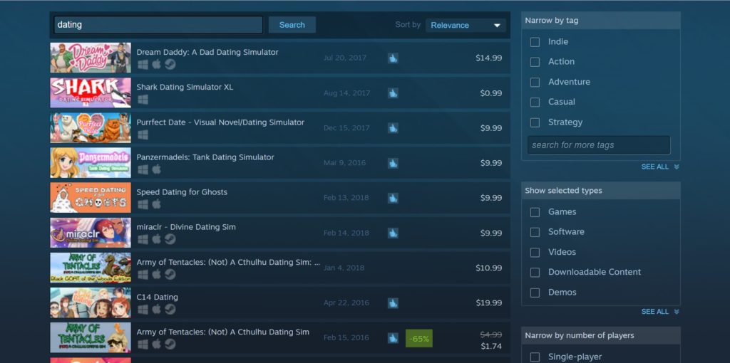 A Steam Search of Dating Games